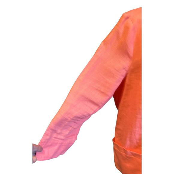 Kim Rogers 100% Linen Blouse Tunic Top Coral LG Petite Button Down Long Sleeves - Picture 6 of 9